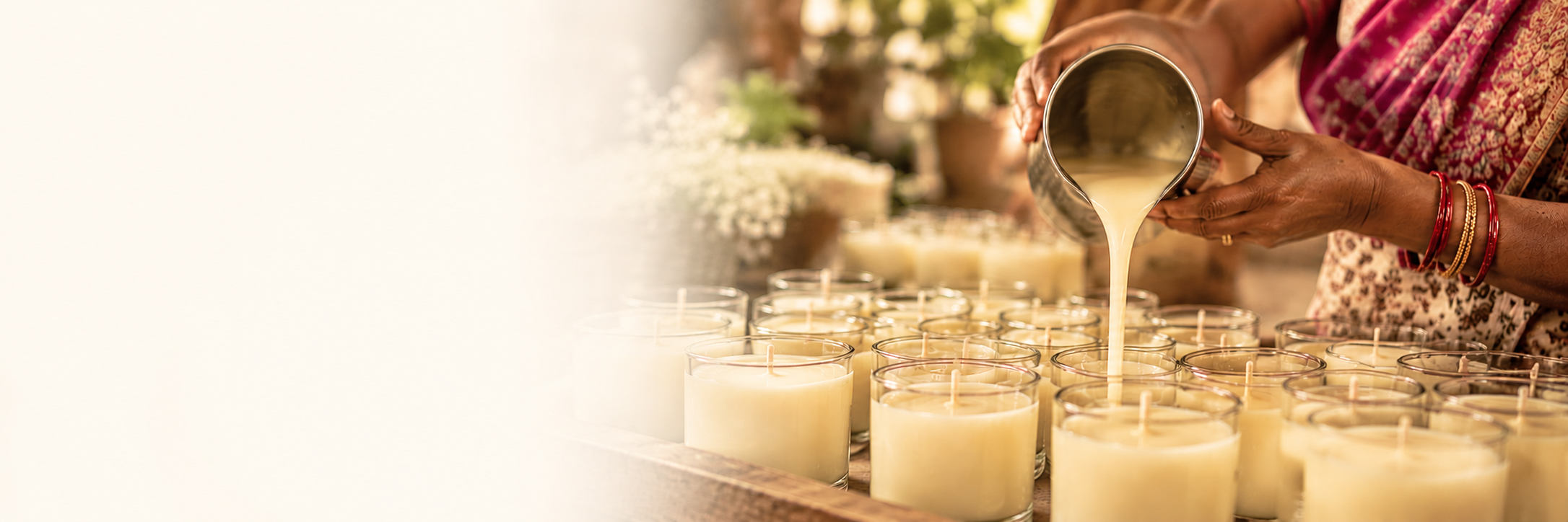Raw Papaya candles being handcrafted